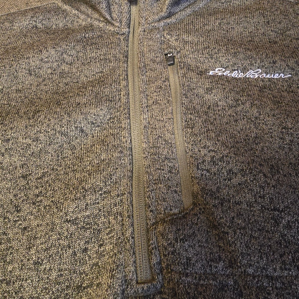Eddie Bauer Mens XXL Quarter Zip Pullover Fleece Sweater Olive Green Marl 0162 - Picture 14 of 16